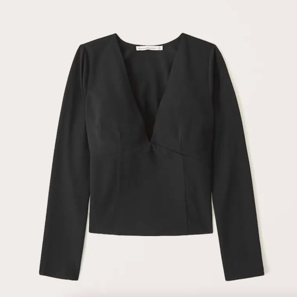 NWT A&F - Black Long-Sleeve Deep-V Top - Picture 1 of 3